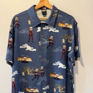 Star Wars Ahsoka Button Up Shirt Men’s Medium Our Universe Short Sleeve Blue